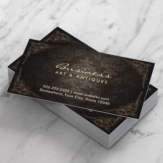 Elegant Dark Damask Art & Antique Dealer Business Card (Creator Uploaded)