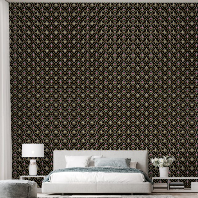 Elegant dark damask wallpaper (Bedroom)