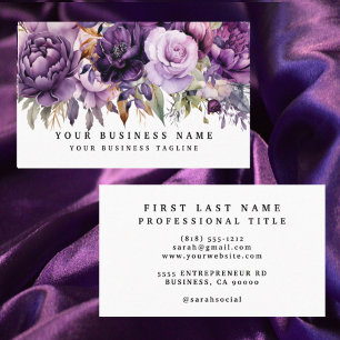 Elegant Dark Deep Purple Flowers Business Cards