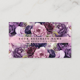 Elegant Dark Deep Purple Flowers Business Cards