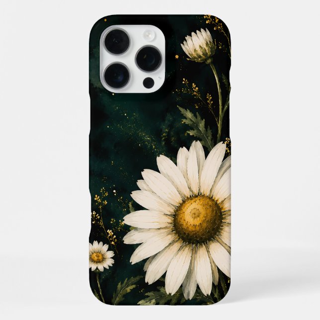 Elegant Dark Emerald Daisy Floral Gold iPhone Case (Back)