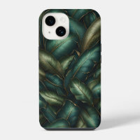 Elegant Dark Emerald Tropical Leaves and Gold Vein