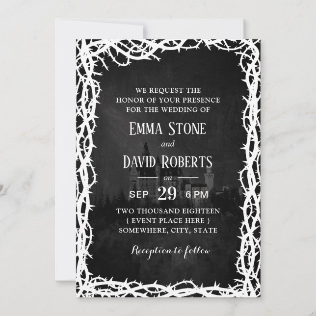 Elegant Dark Fairytale Castle Thorn Frame Wedding Invitation (Front)
