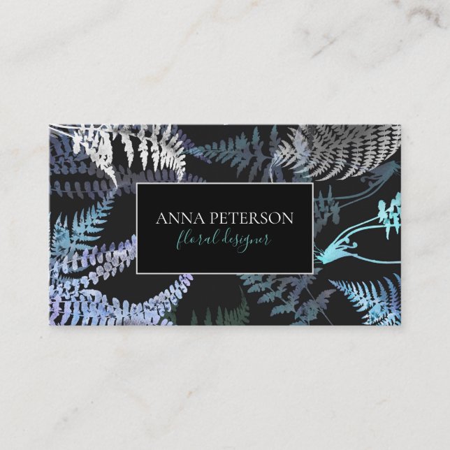 Elegant Dark Fern Leaves Botanical Business Card (Front)