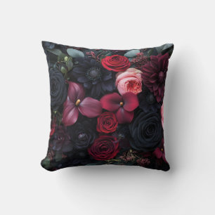 Elegant Dark Floral Arrangement Featuring Roses  Cushion