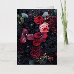 Elegant Dark Floral Arrangement Featuring Roses  Foil Greeting Card