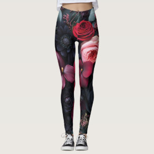 Elegant Dark Floral Arrangement Featuring Roses  Leggings