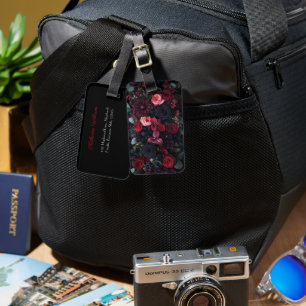 Elegant Dark Floral Arrangement Featuring Roses Luggage Tag