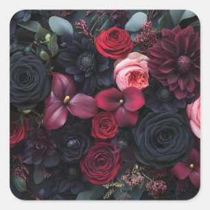 Elegant Dark Floral Arrangement Featuring Roses  Square Sticker