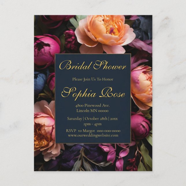 Elegant dark floral Bridal shower Postcard (Front)