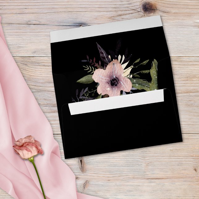 Elegant Dark Floral Cascade Black Burgundy Envelope (Creator Uploaded)