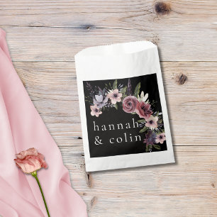 Elegant Dark Floral Cascade Black Burgundy Favour Bags