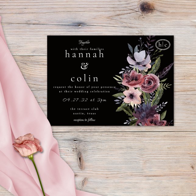 Elegant Dark Floral Cascade Black Burgundy Invitat Invitation (Creator Uploaded)
