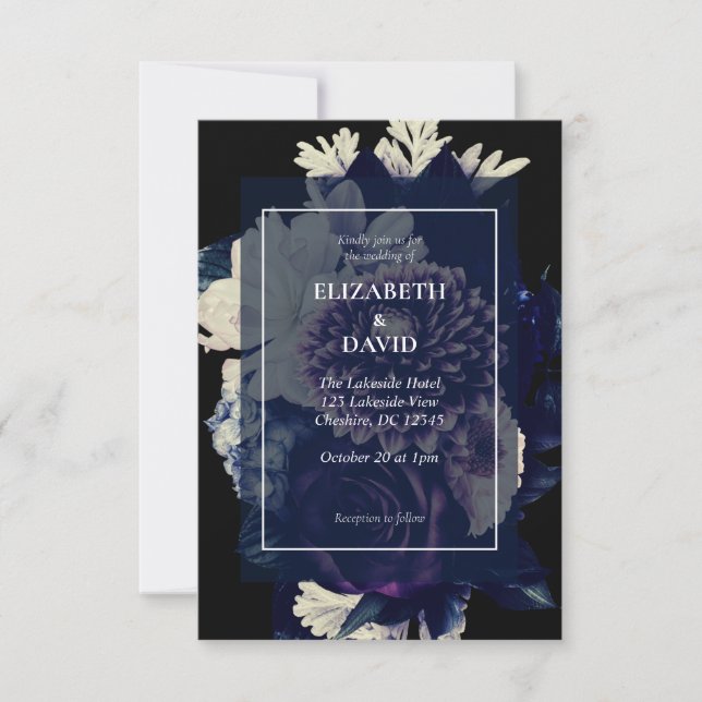Elegant Dark Floral Gothic Wedding Invitation (Front)
