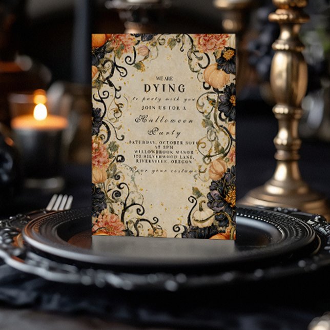 Elegant Dark Floral Halloween Party Invitation (Creator Uploaded)