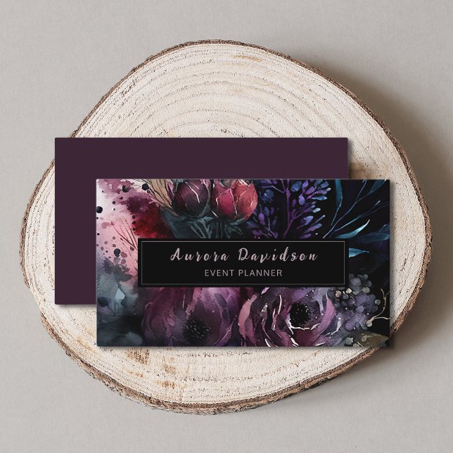 Elegant Dark Floral on Black Business Card (Creator Uploaded)