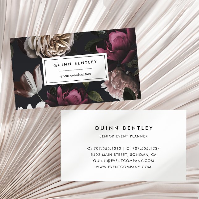 Elegant Dark Floral on Black Business Card (Creator Uploaded)