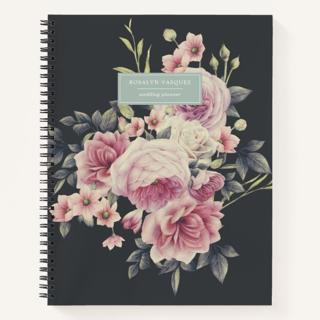 Elegant Dark Floral on Black Personalised Journal (Front)