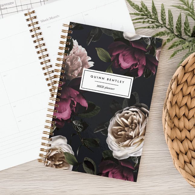 Elegant Dark Floral on Black | Personalised Planner (Creator Uploaded)