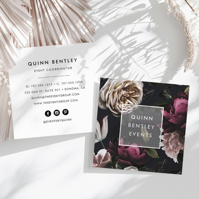 Elegant Dark Floral on Black | Square Business Card (Creator Uploaded)