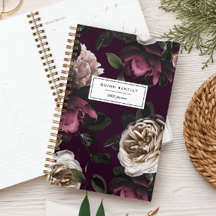 Elegant Dark Floral on Plum Personalised Planner