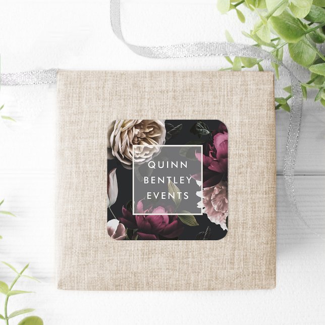 Elegant Dark Floral Personalised Square Sticker (Creator Uploaded)