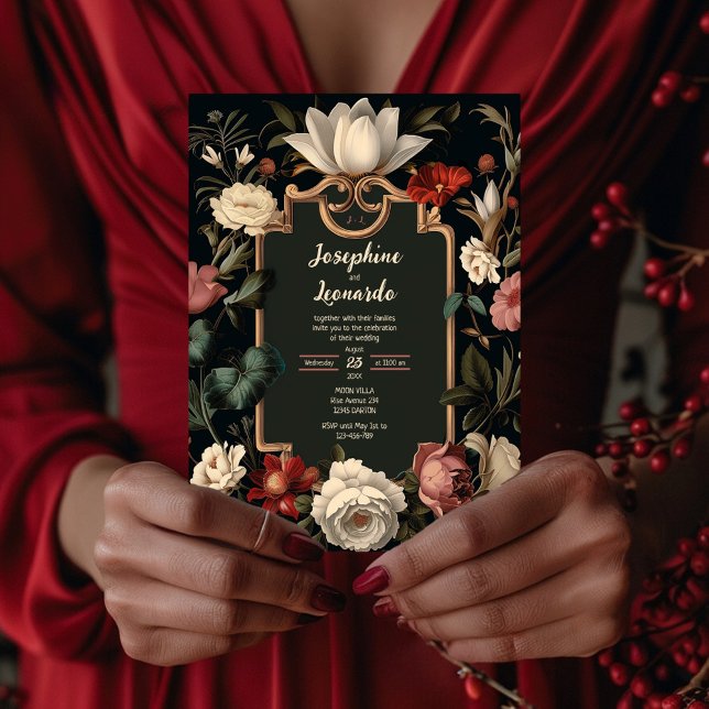 Elegant Dark Floral Vintage Wedding Invitation (Creator Uploaded)