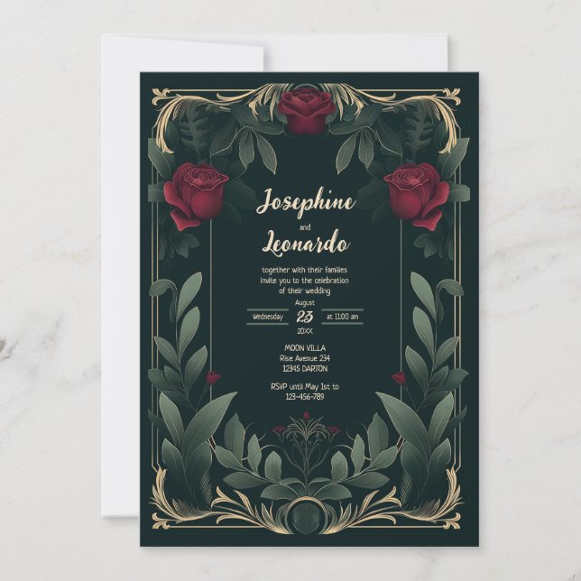 Elegant Dark Floral Vintage Wedding Invitation (Front)