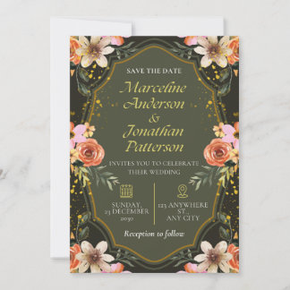 Elegant Dark Floral Wedding Invitation Card