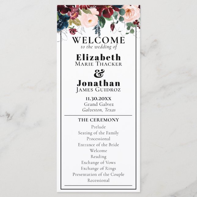 Elegant Dark Florals Wedding Programme (Front)