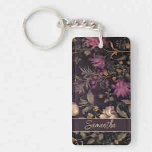 elegant dark flower pattern with name key ring