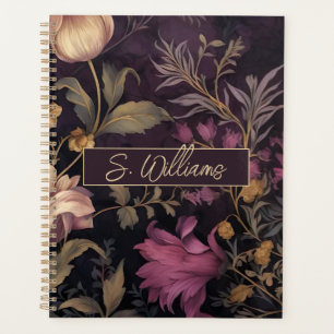 elegant dark flower pattern with name planner