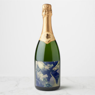 elegant dark flowers champagne bottle label