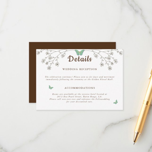 Elegant Dark Gold Butterfly Detail  Enclosure Card (Front/Back In Situ)