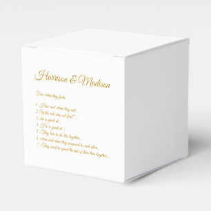 Elegant dark gold custom script couple fun facts favour box