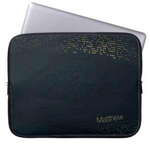 Elegant Dark-Gold Halftone Pattern and Custom Name Laptop Sleeve