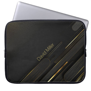 Elegant Dark-Gold Halftone Pattern and Custom Name Laptop Sleeve