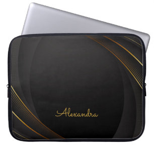 Elegant Dark-Gold Lines and Customisation Laptop Sleeve