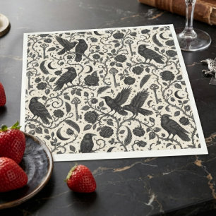 Elegant Dark Gothic Botanical Raven Napkin