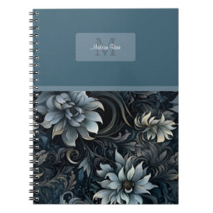 Elegant Dark Gothic Floral Pattern Monogram   Notebook