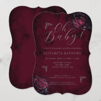 Elegant Dark Gothic Rose Moth Baby Shower