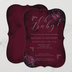 Elegant Dark Gothic Rose Moth Baby Shower Invitation