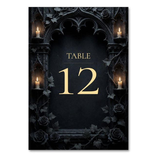 Elegant Dark Gothic Victorian Wedding Table Number (Front)