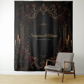 Elegant Dark Gothic Wedding Backdrop Tapestry