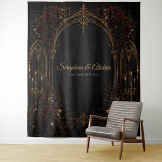 Elegant Dark Gothic Wedding Backdrop Tapestry