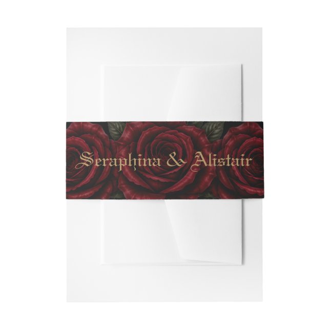 Elegant Dark Gothic Wedding Invitation Belly Band (Front Example)
