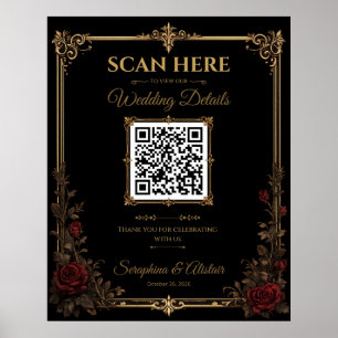 Elegant Dark Gothic Wedding QR Code Sign