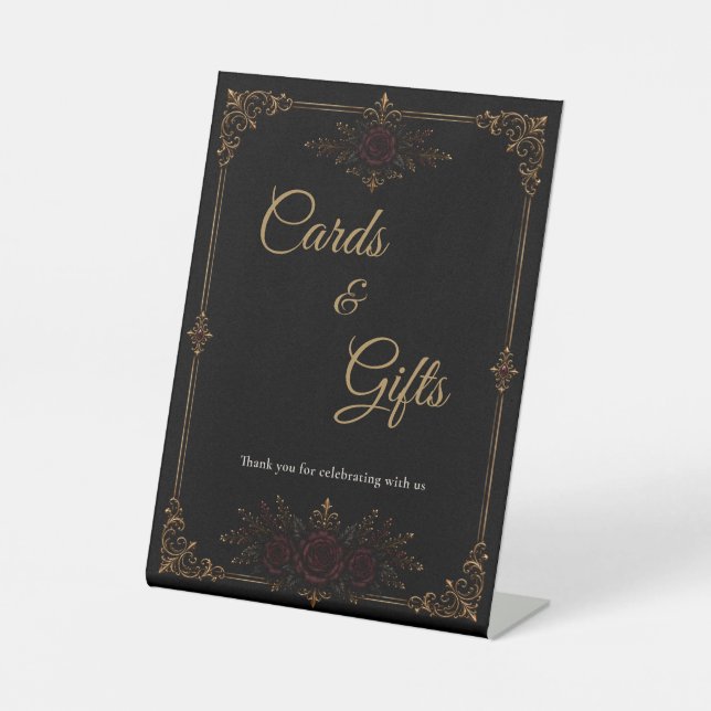 Elegant Dark Gothic Wedding Tabletop Sign (Front)