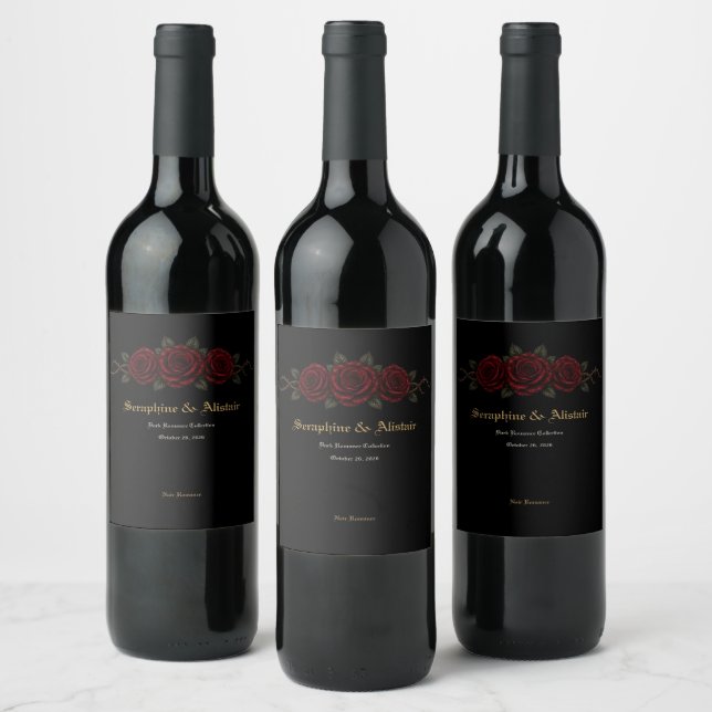 Elegant Dark Gothic Wedding Wine Bottle Label (Bottles)