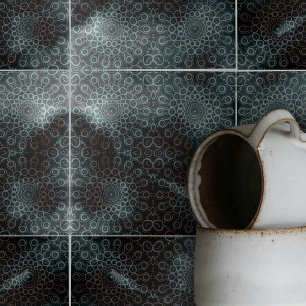Elegant Dark Gray Blue Intricate Swirls and Loops Tile